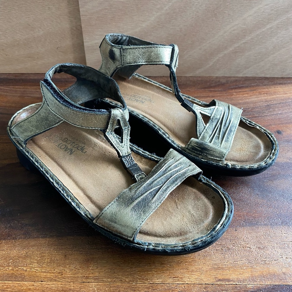 NAOT Gladiator Cymbal Bronze Metallic Leather Ankle Strap Sandals Women 38 US 7